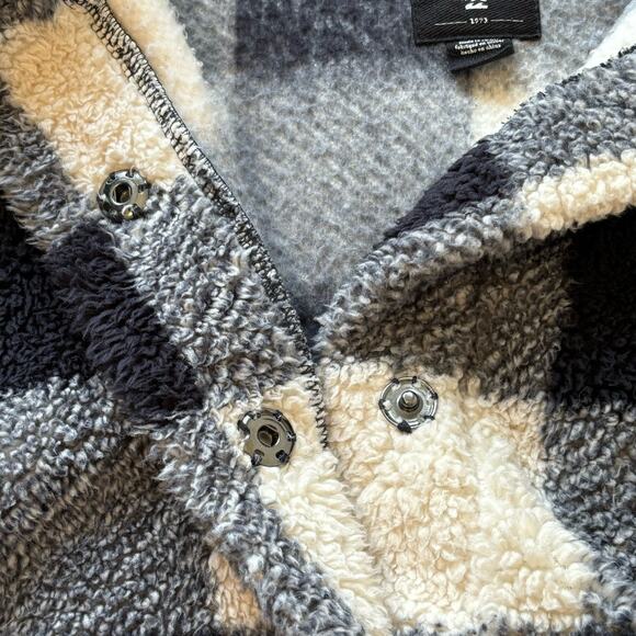 Billabong Checkered Faux Fur Black Cream Snap-Up Jacket Women’s Sz M - Picture 3 of 9